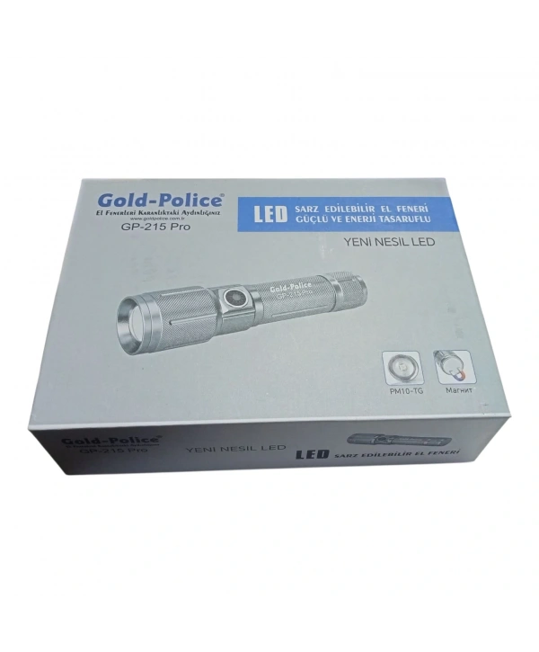 Gold Police Gp-215 Pro Şarjlı El Feneri Pm10 Led Mıklatıslı