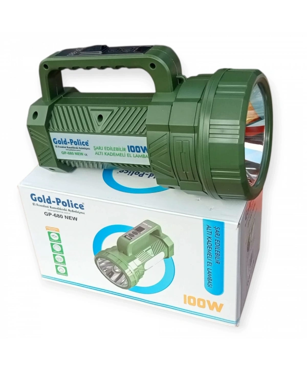 Gold Police Gp-680 Şarjlı El Feneri Projektör 100 Watt
