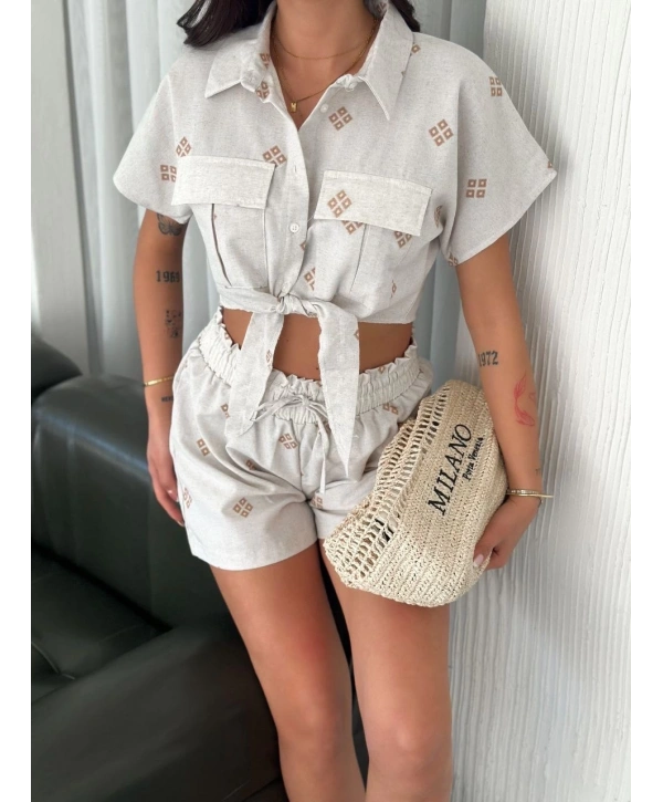 Gömlek şort keten takım s1052-1056