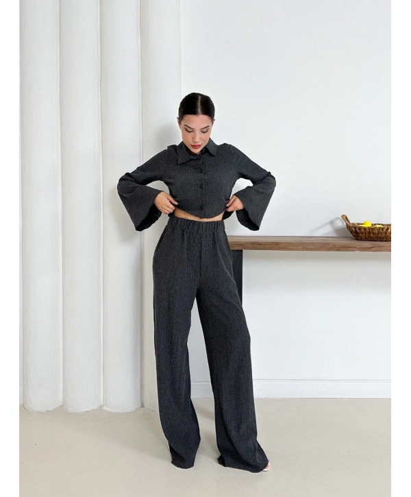 Gömlek yaka kaplama düğmeli takım antrasit st265866