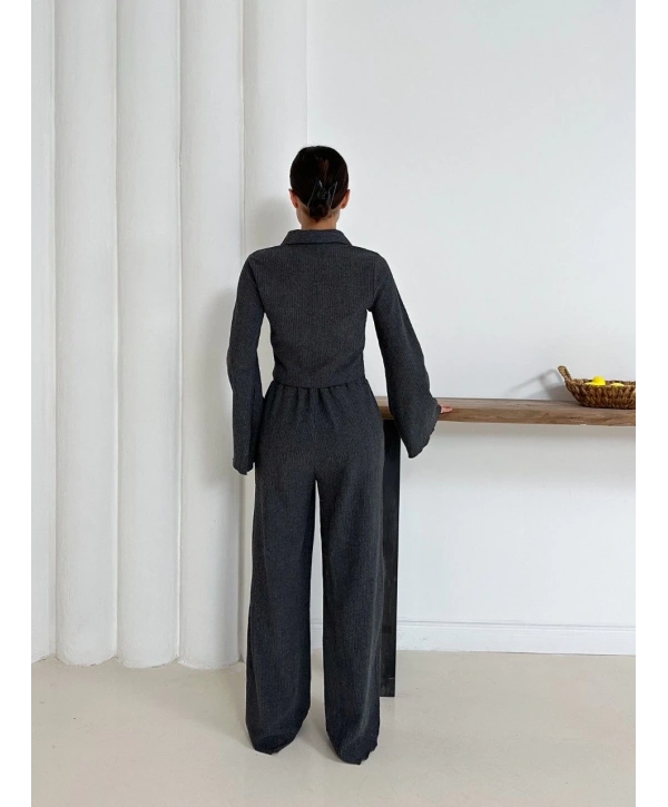 Gömlek yaka kaplama düğmeli takım antrasit st265866