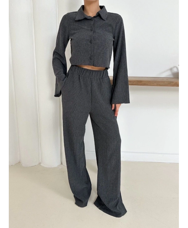 Gömlek yaka kaplama düğmeli takım antrasit st265866