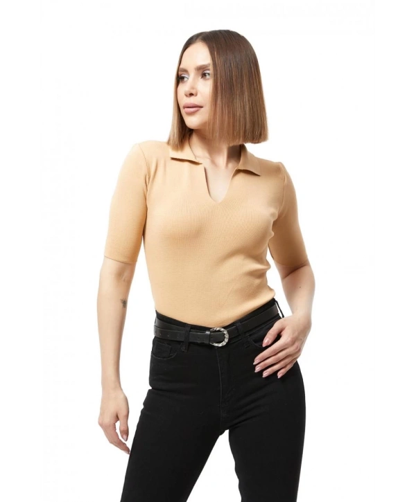 Gömlek yaka yazlık triko bluz