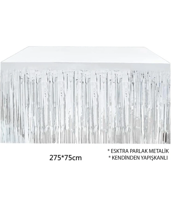 Gümüş Metalize Masa Eteği 275x75 Cm – Kendinden Yapışkanlı
