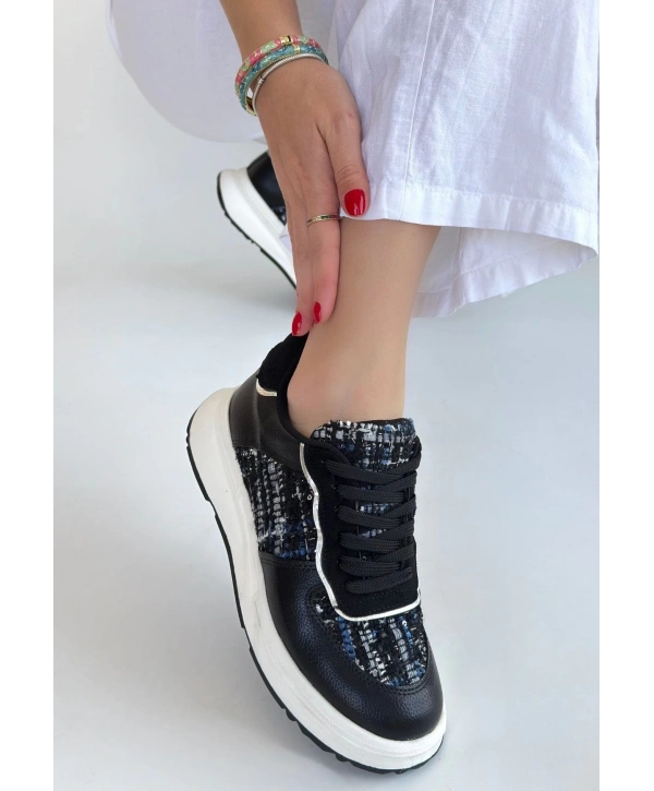 Hawer Siyah Cilt Bağcıklı Spor Ayakkabı