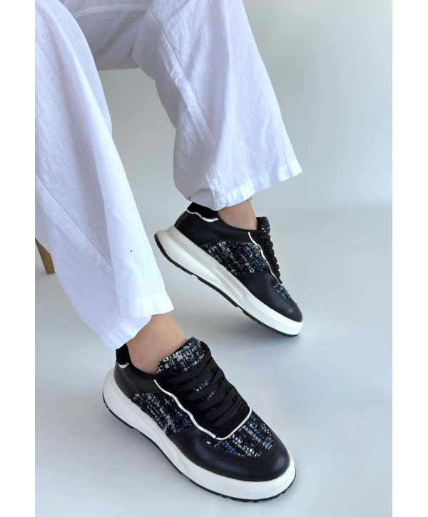 Hawer Siyah Cilt Bağcıklı Spor Ayakkabı