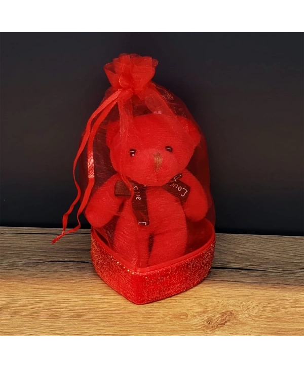 Hediyelik Kırmızı Tüllü Kese Ve Sevimli Ayıcık