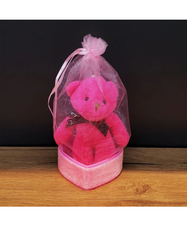 Hediyelik Pembe Tül Kese Ve Ayıcık