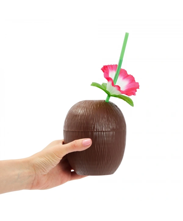 Hindistan Cevizi Hawaii Luau Aloha Pipetli İçecek Kabı Bardak 10x13 Cm 1 Adet