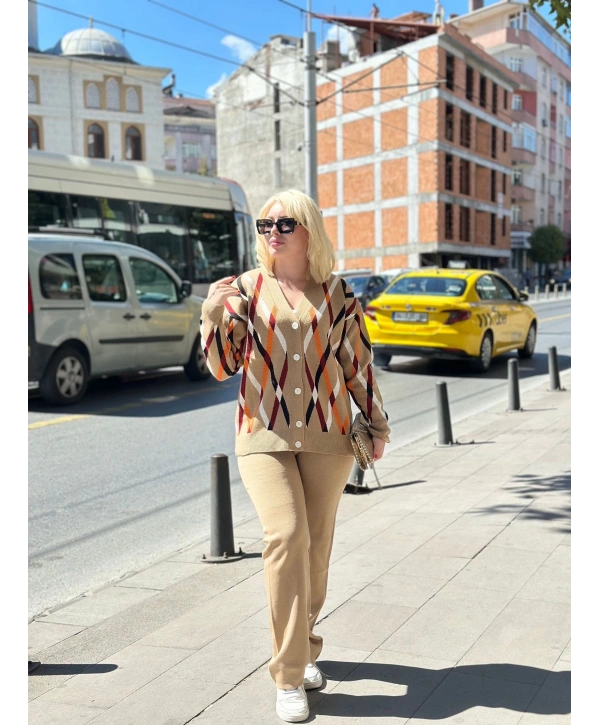 Hırka pantolon alt üst triko takım vizon