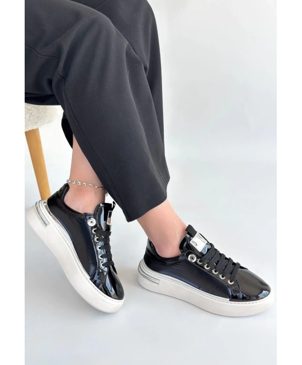 Hley Siyah Rugan Paraşüt Detaylı Bağcıklı Spor Ayakkabı