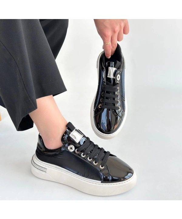 Hley Siyah Rugan Paraşüt Detaylı Bağcıklı Spor Ayakkabı