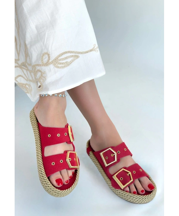 İces Kırmızı Nubuk Terlik