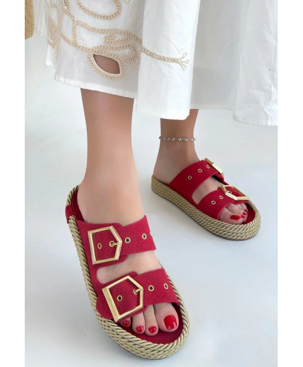 İces Kırmızı Nubuk Terlik