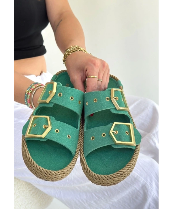 İces Yeşil Nubuk Terlik