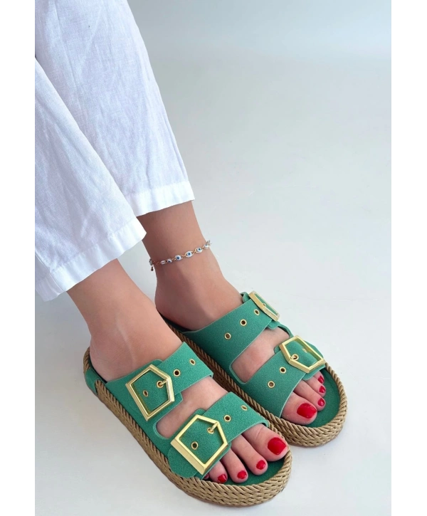 İces Yeşil Nubuk Terlik