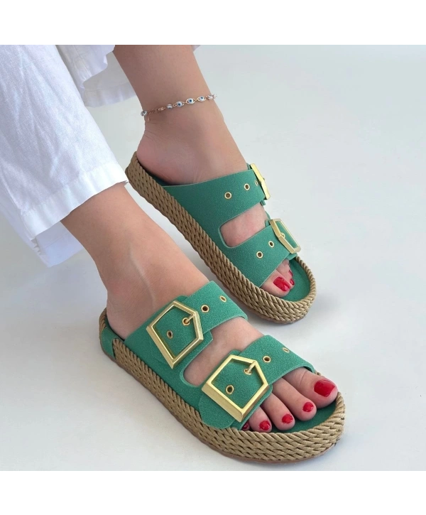 İces Yeşil Nubuk Terlik