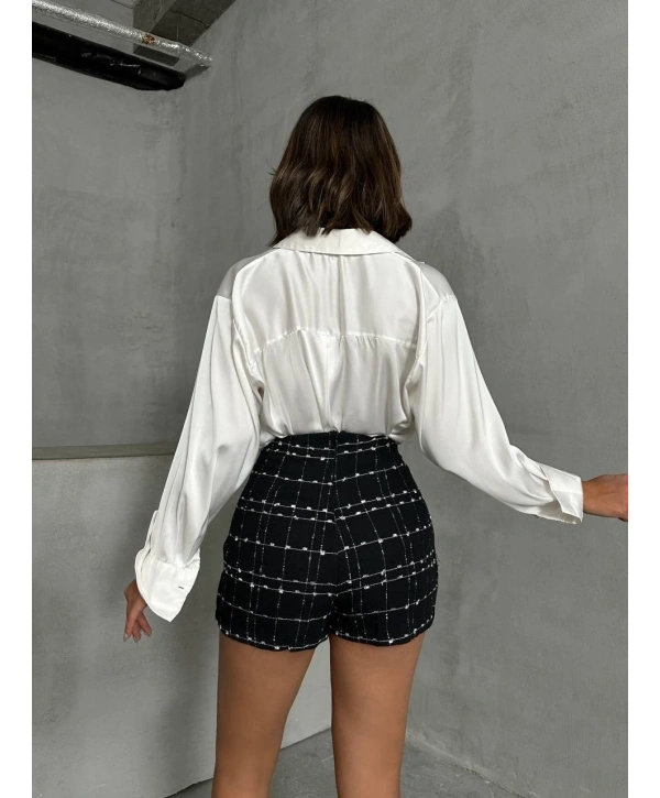 İki düğmeli ch kumaş şort etek siyah h26414