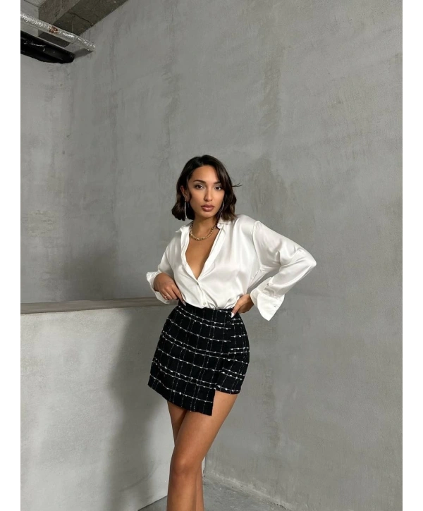 İki düğmeli ch kumaş şort etek siyah h26414