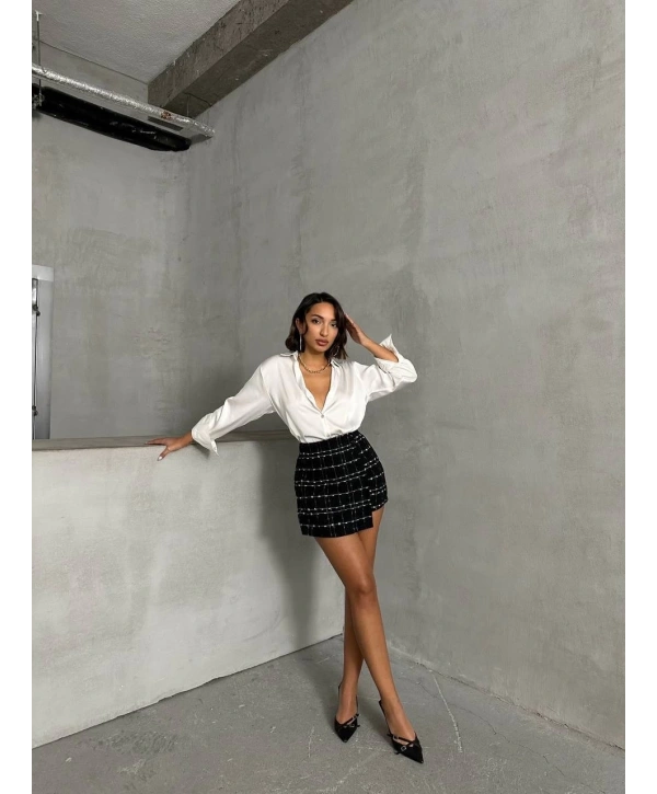 İki düğmeli ch kumaş şort etek siyah h26414