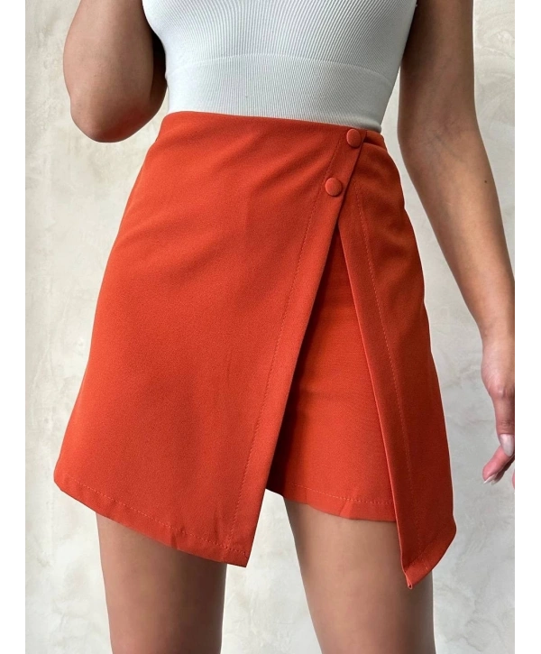 İki düğmeli kapaklı şort etek kremit s24046