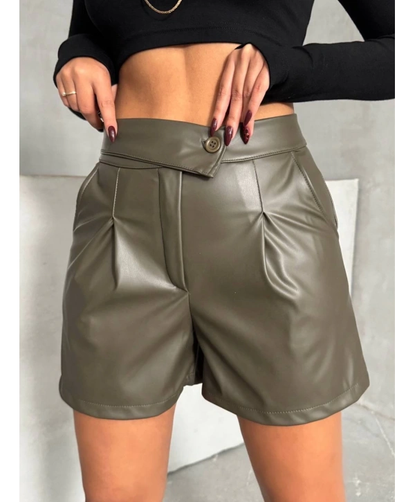 İki düğmeli pileli şort