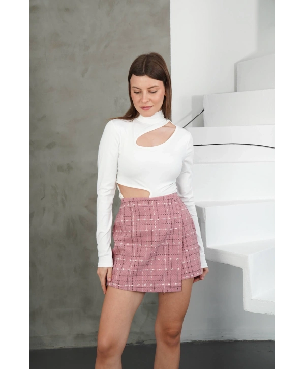 İki düğmeli şort etek pembe h26414