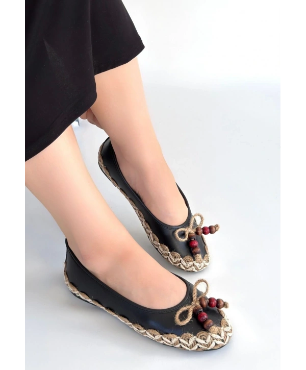 Ilwe Siyah Cilt Babet Ayakkabı