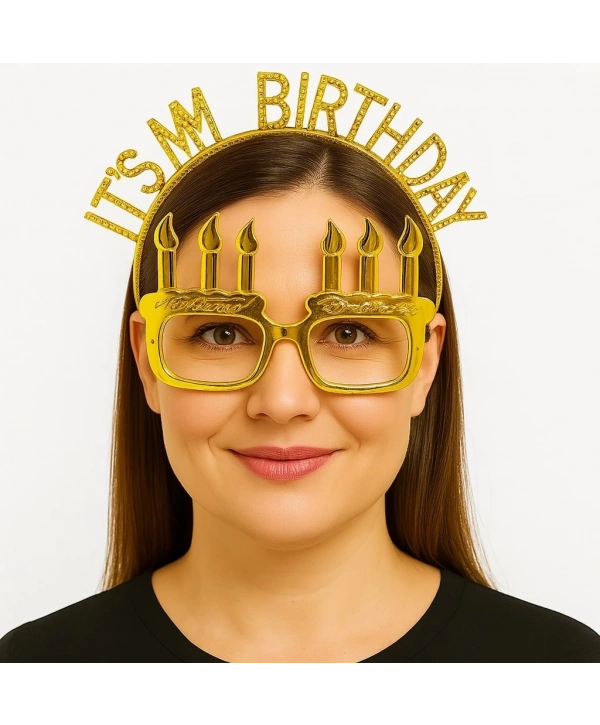 İt39s My Birthday Yazılı Taç Ve Mum Şekilli Gözlük Seti Altın Renk