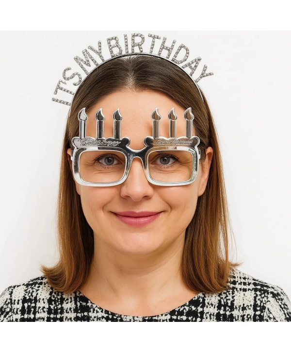 İt39s My Birthday Yazılı Taç Ve Mum Şekilli Gözlük Seti Gümüş Renk