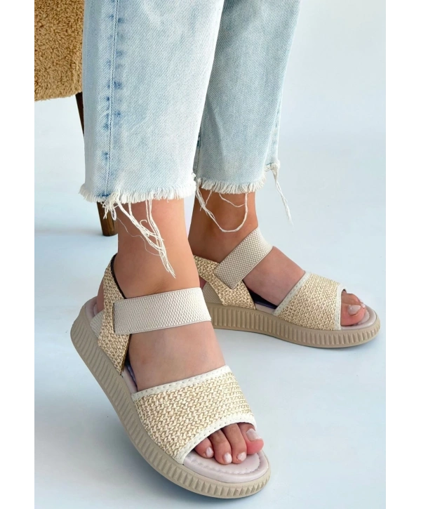 Jake Bej Hasır Cilt Sandalet