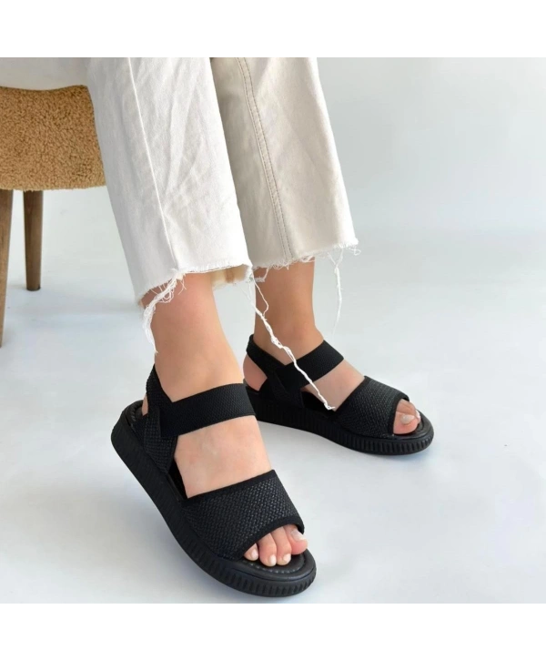 Jake Siyah Hasır Cilt Sandalet