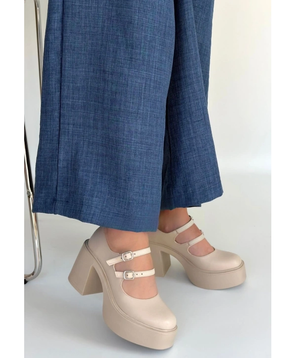 Jarlo Bej Cilt Dolgu Topuk Ayakkabı