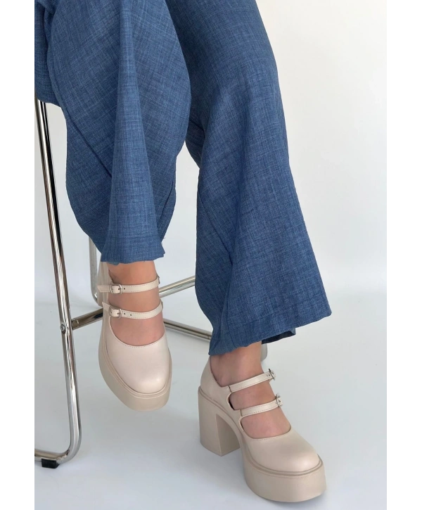 Jarlo Bej Cilt Dolgu Topuk Ayakkabı