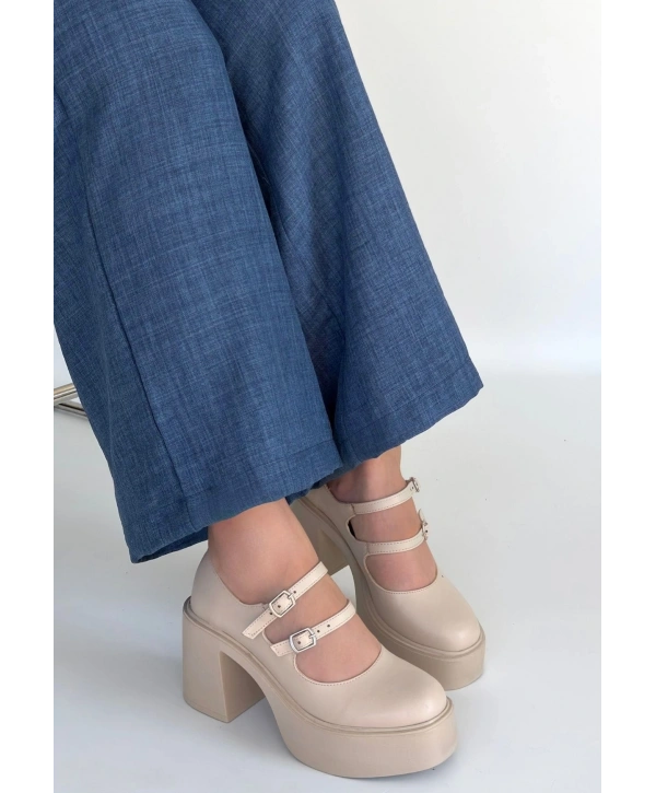 Jarlo Bej Cilt Dolgu Topuk Ayakkabı