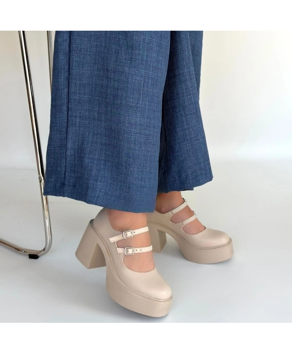 Jarlo Bej Cilt Dolgu Topuk Ayakkabı