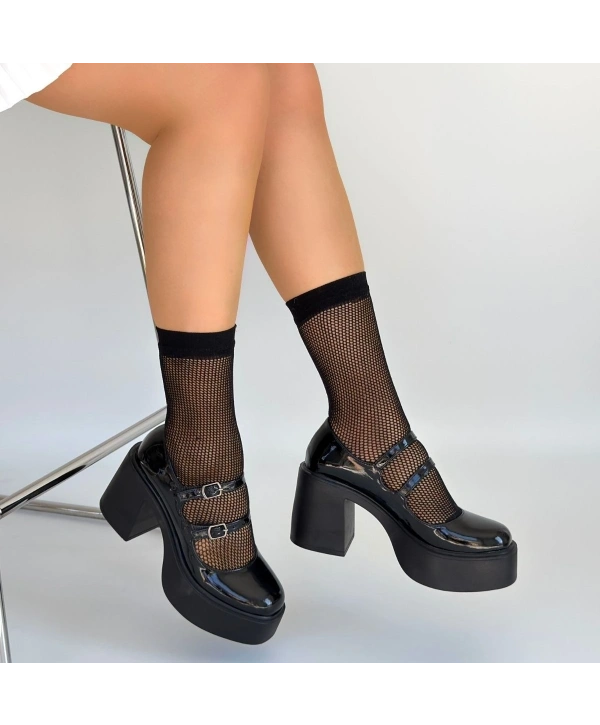 Jarlo Siyah Rugan Dolgu Topuk Ayakkabı