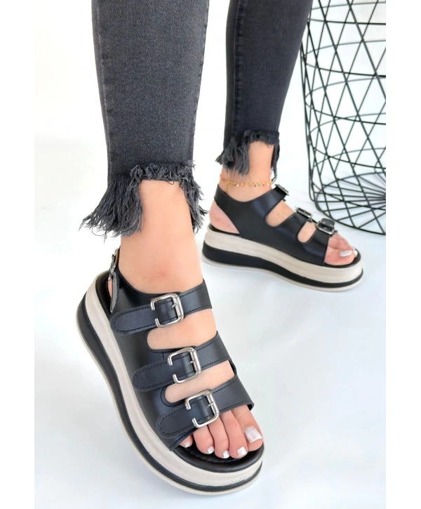 Jatay Siyah Cilt Sandalet