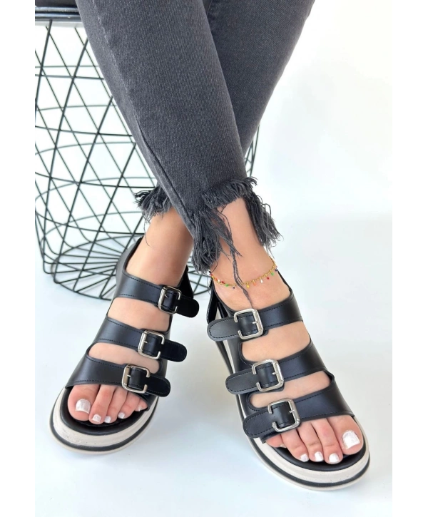 Jatay Siyah Cilt Sandalet