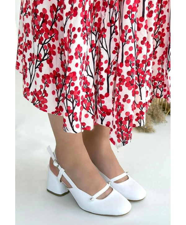 Jecci Beyaz Cilt Topuklu Ayakkabı