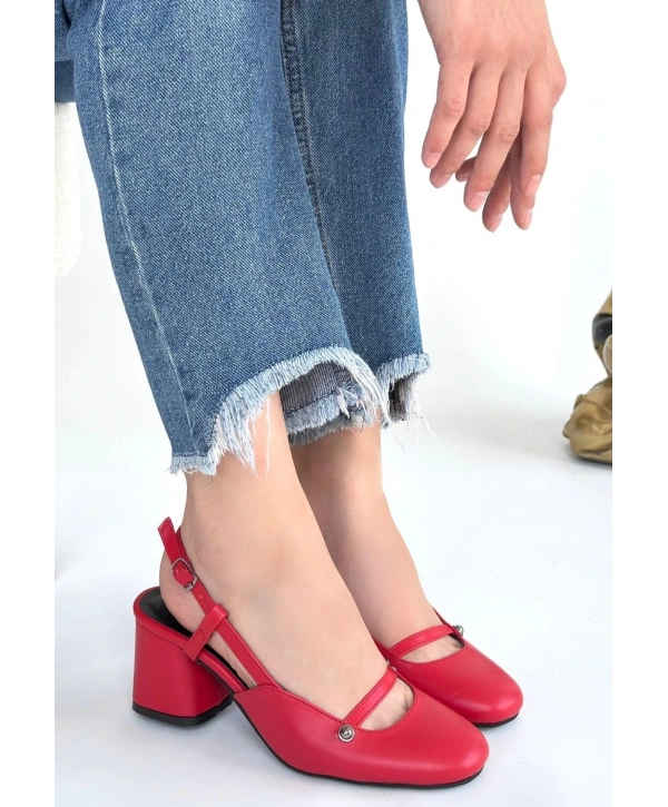 Jecci Kırmızı Cilt Topuklu Ayakkabı