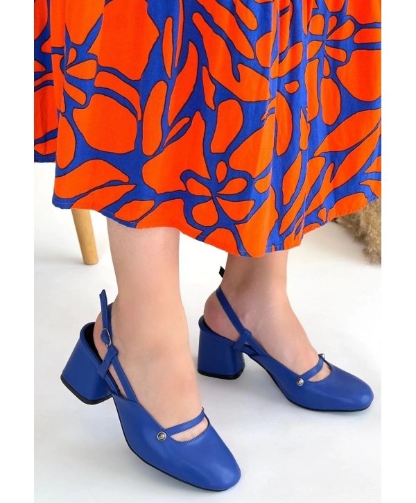 Jecci Mavi Cilt Topuklu Ayakkabı