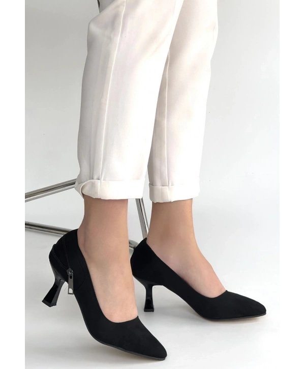 Jedi Siyah Süet Topuklu Ayakkabı