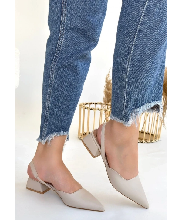 Jenti Bej Cilt Topuklu Ayakkabı