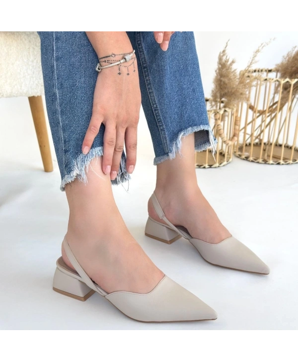 Jenti Bej Cilt Topuklu Ayakkabı