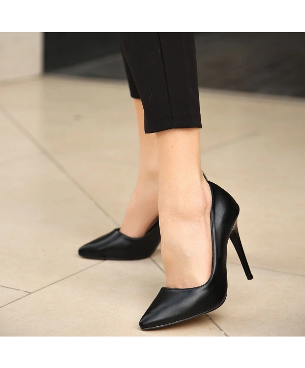Jilya Siyah Cilt Stiletto Ayakkabı
