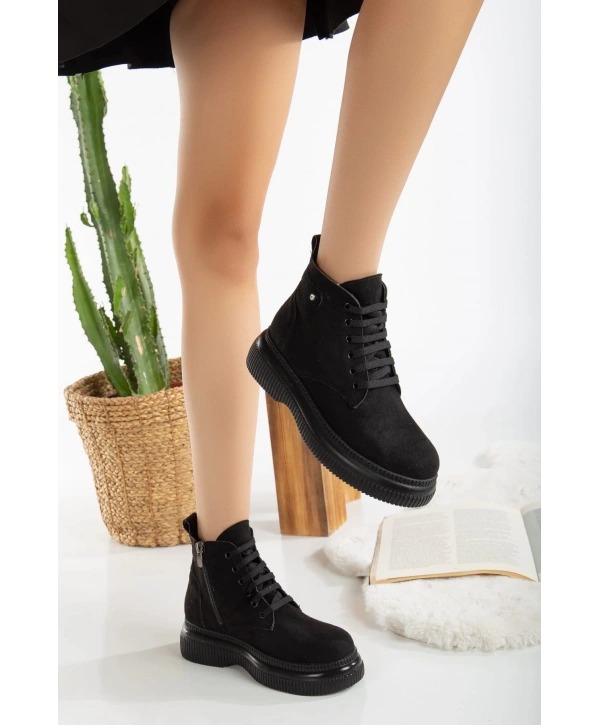 Jiwa Siyah Süet Bağcıklı Bot