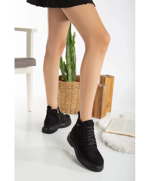 Jiwa Siyah Süet Bağcıklı Bot