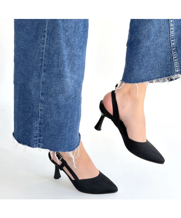 Joga Siyah Saten Simli Topuklu Ayakkabı