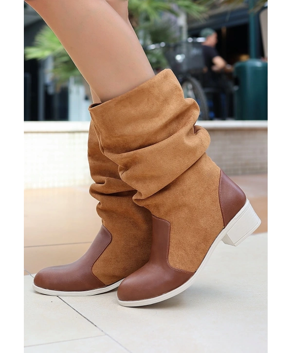 Jolin Taba Cilt Süet Detaylı Çizme